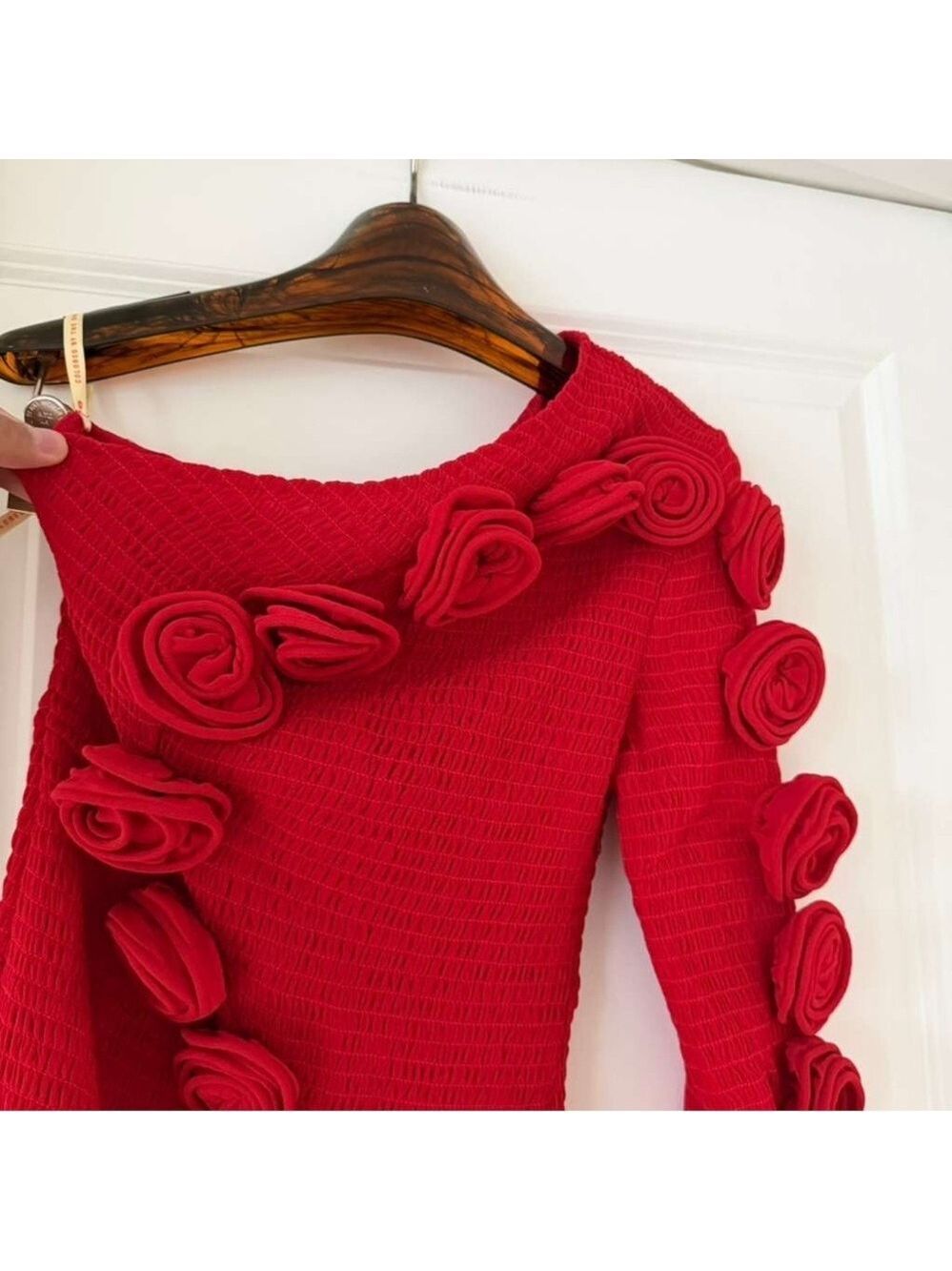 Farm Rio Red Roses One-Shoulder Slim Mini Dress - Picture 2 of 10
